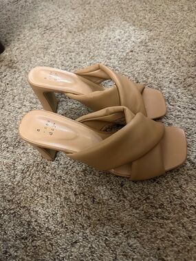 a new day Tan Knotted Strap Block Heel Mules